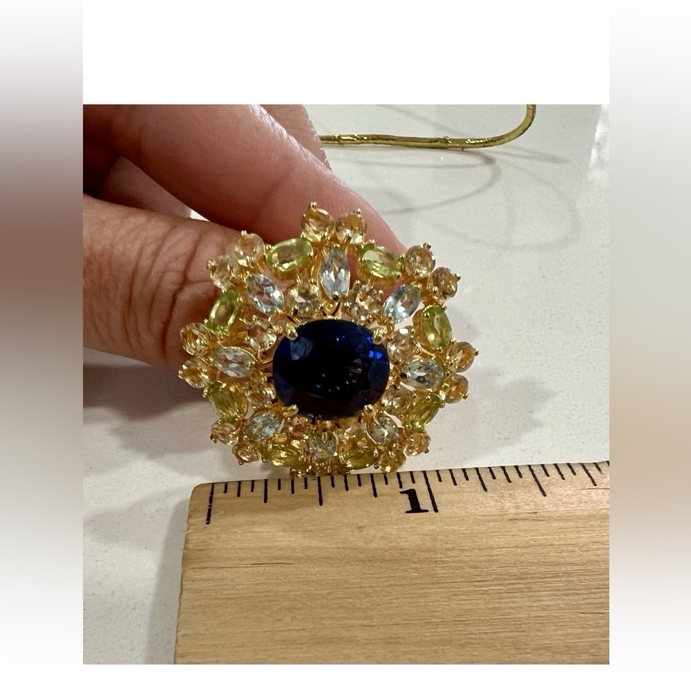Magic Perfection Bold Statement Ring Blue Topaz 925 Gold Over Sterling Sz 6 New - Picture 12 of 14